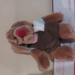 Wrinkles Puppy Dog w/Bone Puppet Plush Ganz Bros Vintage 1981 bib outfit boy